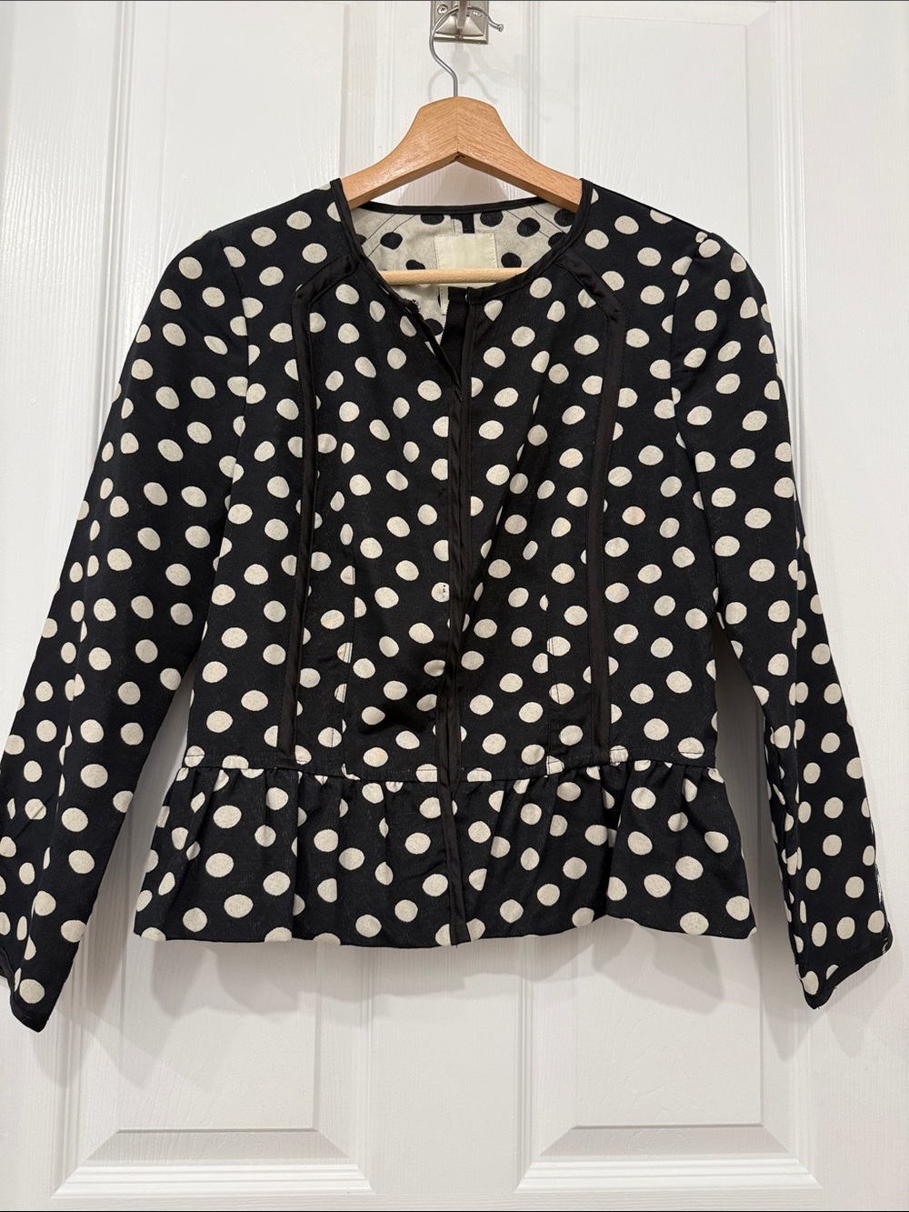 elevenses Black Jacket with Cream Polka Dots